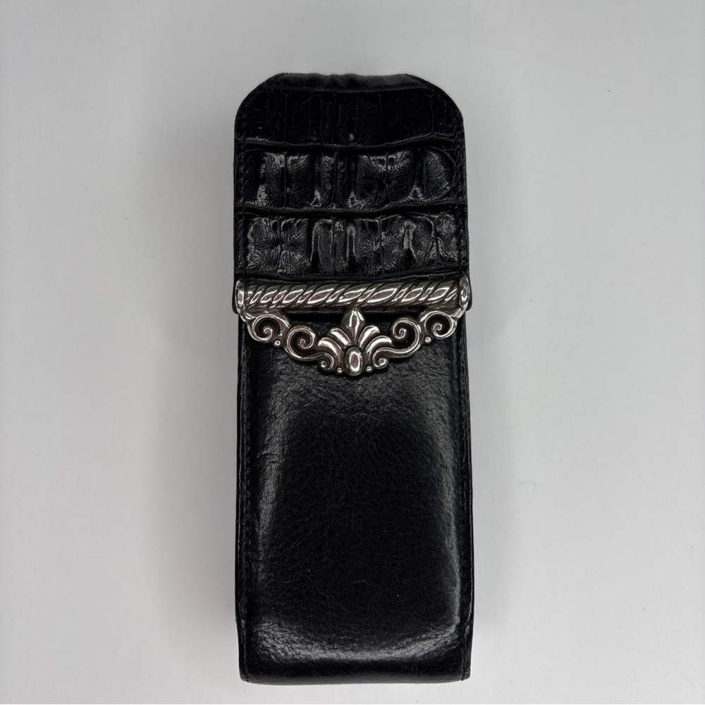 Brighton Vintage Black Leather Reptile Embossed Clutch Wallet Silver Hardware